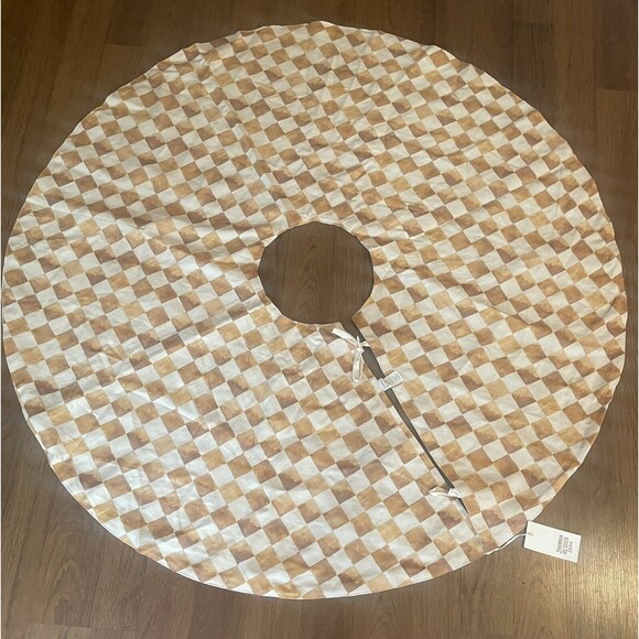 Shannon Retseck Studio Checkered French Linen Tree Skirt In Mustard/Cream NWOT - Picture 1 of 7